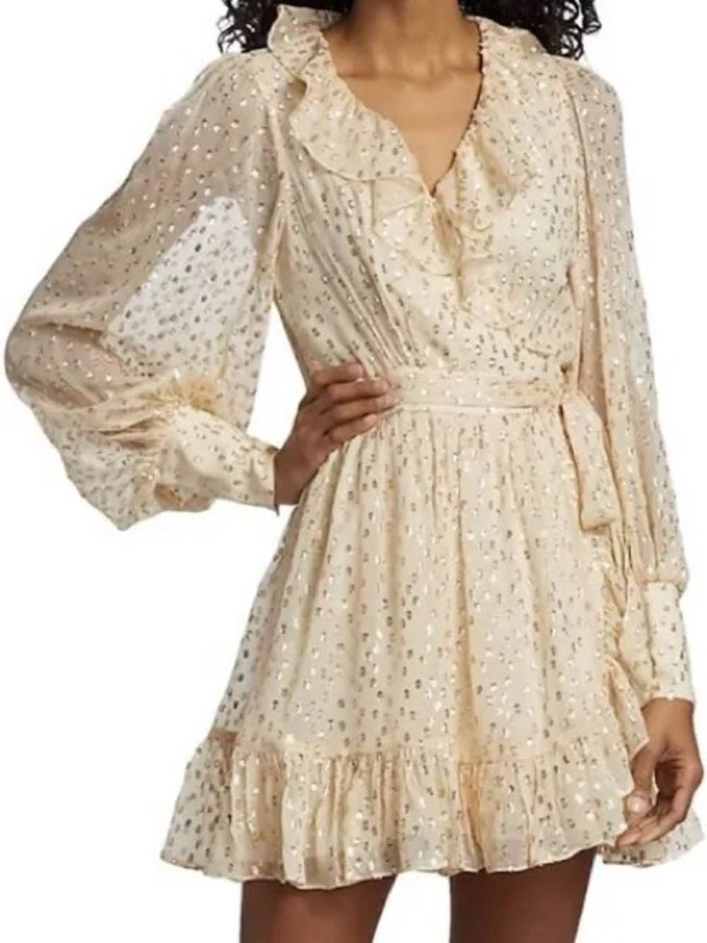 Zimmermann NEW WITH TAGS ruffled metallic silk wrap minidress